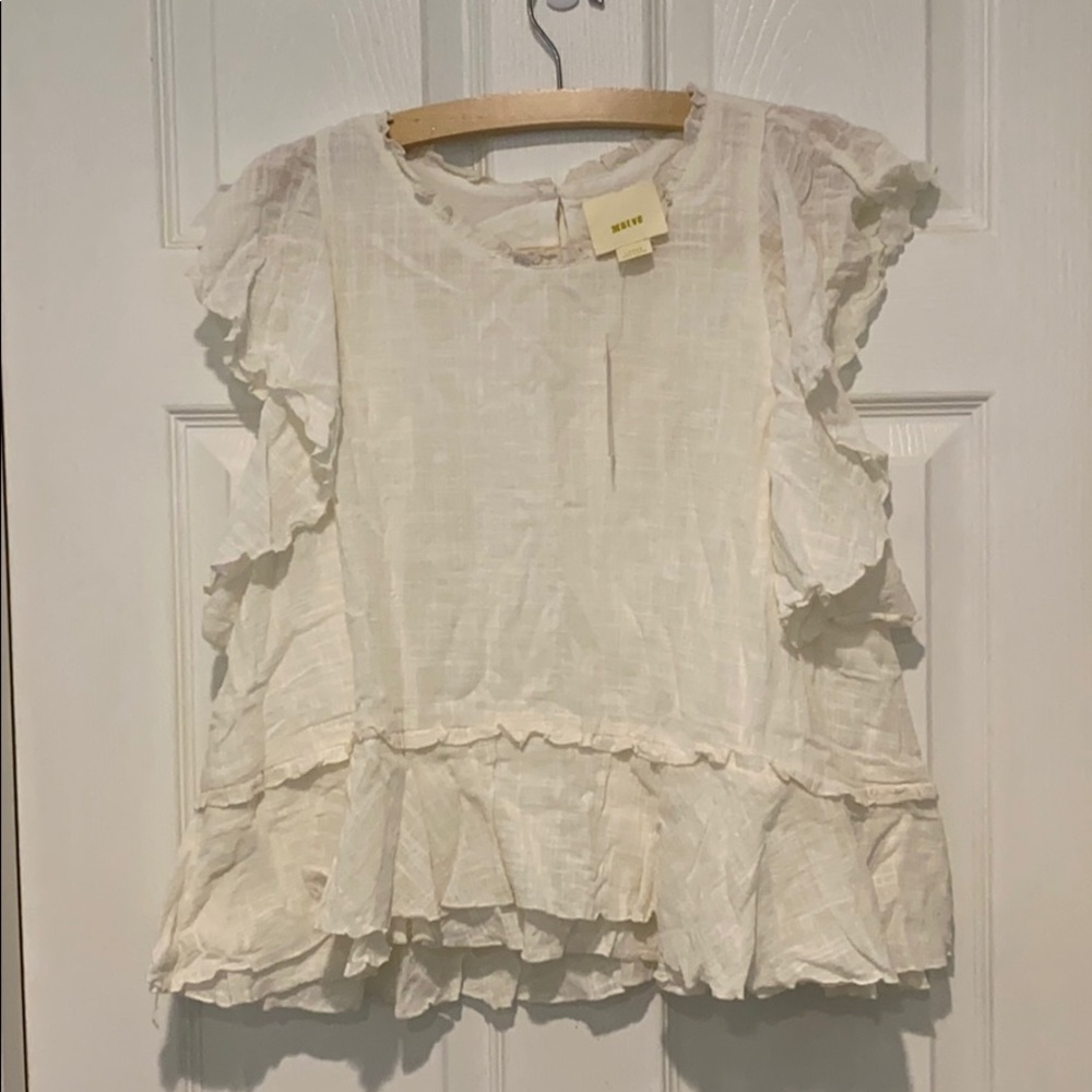 White ruffle Anthropologie shirt